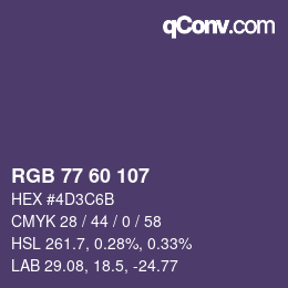 颜色代码: RGB 77 60 107 | qconv.com