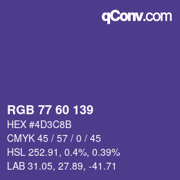 颜色代码: RGB 77 60 139 | qconv.com