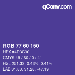 颜色代码: RGB 77 60 150 | qconv.com