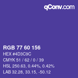 カラーコード: RGB 77 60 156 | qconv.com