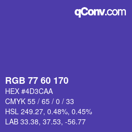 颜色代码: RGB 77 60 170 | qconv.com