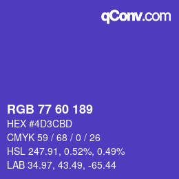 颜色代码: RGB 77 60 189 | qconv.com