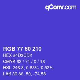 颜色代码: RGB 77 60 210 | qconv.com