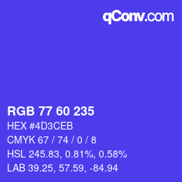 カラーコード: RGB 77 60 235 | qconv.com