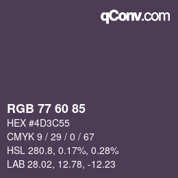 Color code: RGB 77 60 85 | qconv.com
