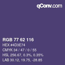 颜色代码: RGB 77 62 116 | qconv.com