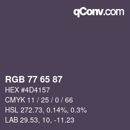 Color code: RGB 77 65 87 | qconv.com