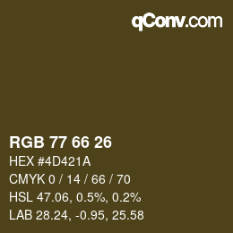 Farbcode: RGB 77 66 26 | qconv.com