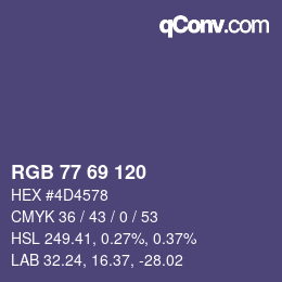 颜色代码: RGB 77 69 120 | qconv.com