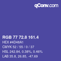カラーコード: RGB 77 72.8 161.4 | qconv.com