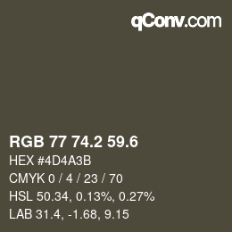 カラーコード: RGB 77 74.2 59.6 | qconv.com