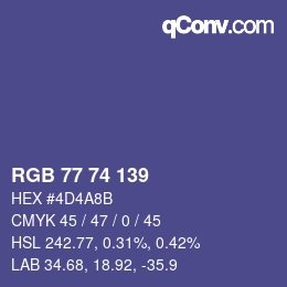 颜色代码: RGB 77 74 139 | qconv.com