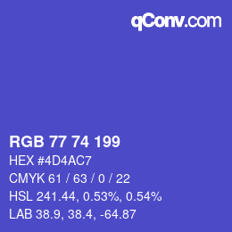 Farbcode: RGB 77 74 199 | qconv.com