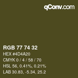 Color code: RGB 77 74 32 | qconv.com