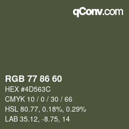 Color code: RGB 77 86 60 | qconv.com