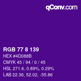 Color code: RGB 77 8 139 | qconv.com