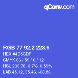 カラーコード: RGB 77 92.2 223.6 | qconv.com