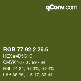 カラーコード: RGB 77 92.2 28.6 | qconv.com