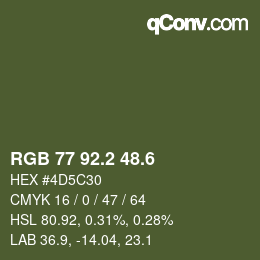 カラーコード: RGB 77 92.2 48.6 | qconv.com