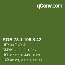 Color code: RGB 78.1 108.8 42 | qconv.com