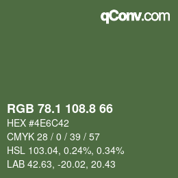 Color code: RGB 78.1 108.8 66 | qconv.com