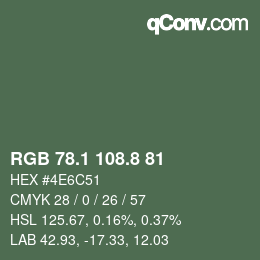 Color code: RGB 78.1 108.8 81 | qconv.com