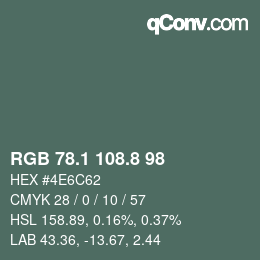 Color code: RGB 78.1 108.8 98 | qconv.com