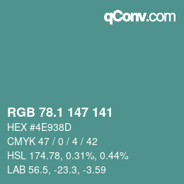 Color code: RGB 78.1 147 141 | qconv.com