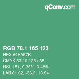 カラーコード: RGB 78.1 165 123 | qconv.com