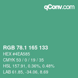 カラーコード: RGB 78.1 165 133 | qconv.com