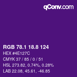 カラーコード: RGB 78.1 18.8 124 | qconv.com