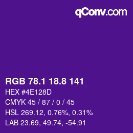 カラーコード: RGB 78.1 18.8 141 | qconv.com