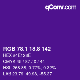 カラーコード: RGB 78.1 18.8 142 | qconv.com