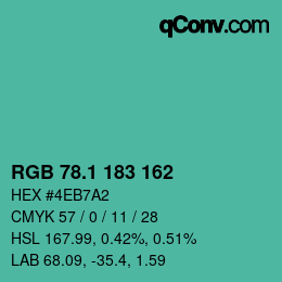 カラーコード: RGB 78.1 183 162 | qconv.com