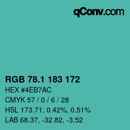 カラーコード: RGB 78.1 183 172 | qconv.com