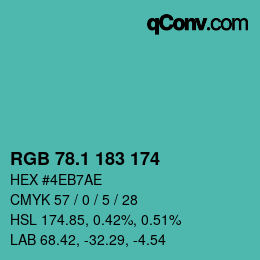 カラーコード: RGB 78.1 183 174 | qconv.com