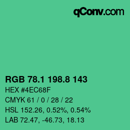 カラーコード: RGB 78.1 198.8 143 | qconv.com