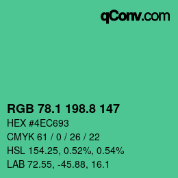 カラーコード: RGB 78.1 198.8 147 | qconv.com