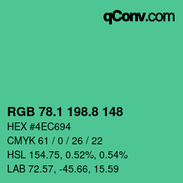 カラーコード: RGB 78.1 198.8 148 | qconv.com