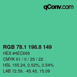 カラーコード: RGB 78.1 198.8 149 | qconv.com