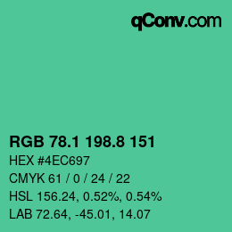 カラーコード: RGB 78.1 198.8 151 | qconv.com
