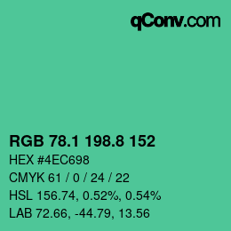 カラーコード: RGB 78.1 198.8 152 | qconv.com