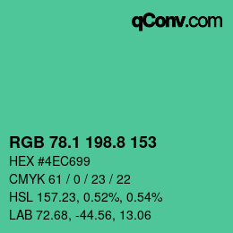 カラーコード: RGB 78.1 198.8 153 | qconv.com