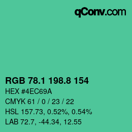 カラーコード: RGB 78.1 198.8 154 | qconv.com