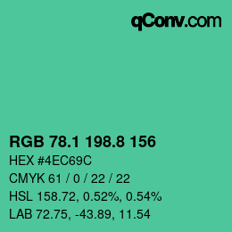 カラーコード: RGB 78.1 198.8 156 | qconv.com