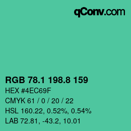 カラーコード: RGB 78.1 198.8 159 | qconv.com