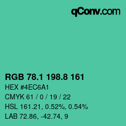 カラーコード: RGB 78.1 198.8 161 | qconv.com