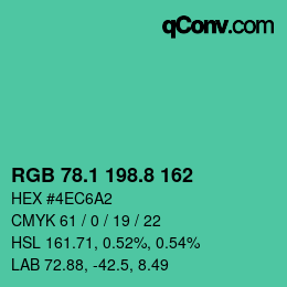 カラーコード: RGB 78.1 198.8 162 | qconv.com