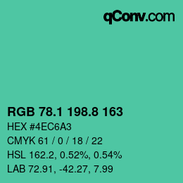 カラーコード: RGB 78.1 198.8 163 | qconv.com