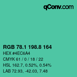 カラーコード: RGB 78.1 198.8 164 | qconv.com